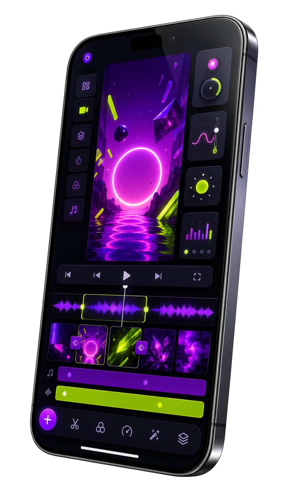 Celular exibindo uma interface de criação de vídeos
